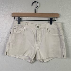 7 FOR ALL MANKIND- white jean shorts frayed ends